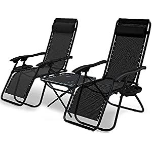Set de 2 Tumbonas Exterior Plegables con Mesa Auxiliar