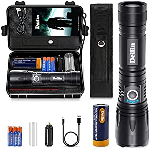 Linterna LED 10000 Lúmenes Recargable Zoom IPX4 +Maletín