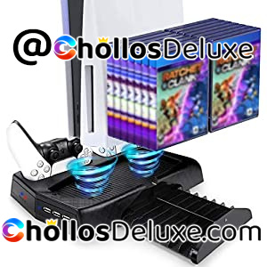 Soporte Carga Vertical PS5 con Ventilador y Guarda Juegos