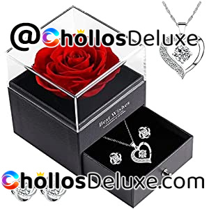 Caja Rosa Eterna con Colgante y Pendientes