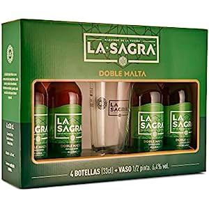 Pack La Sagra Cerveza Doble Malta 4 Botellines+ Vaso