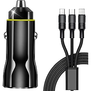 Cargador Coche 2 Puertos 30W +Cable Carga 3 en 1