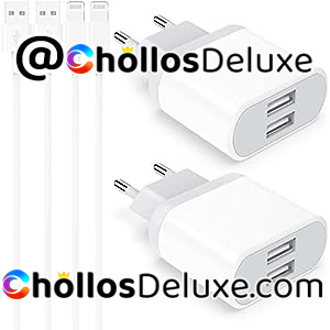 2x Cargadores 2 Puertos +2 Cables 2 Metros