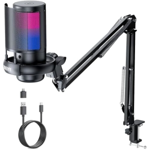 Microfono Condensador Gaming RGB con Soporte Ajustable