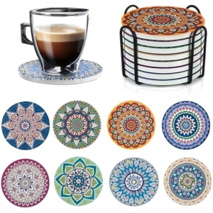 8x Posavasos Redondos Mandala +Soporte