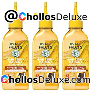 3x Garnier Fructis Hair Drink Banana Tratamiento Lamelar Instantáneo con Aclarado, Acondicionador Líquido, Para Cabellos Largos y Frágiles, 200ml