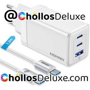 Cargador USB-C 65W 3 Puertos +Cable Tipo C 1.2m