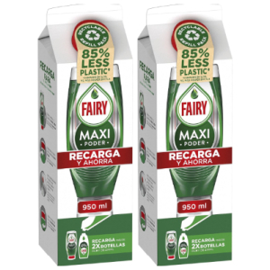 2x Fairy Maxi Poder Recambio Cartón Lavavajillas 950ml