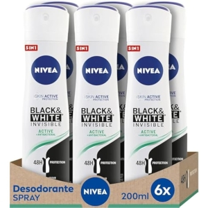 12x Nivea Black & White Invisible Active Desodorante Spray 200ml