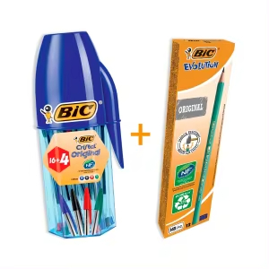 Pack Bote 20 Bolígrafos BIC Cristal +12 Lápices BIC Evolution