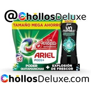 Pack Ariel Pods Todo en 1 63 Lavados +Lenor Unstoppables Fresh 570g