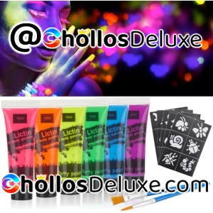 Set 6 Pinturas Faciales Brillan Oscuridad +Extras