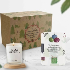 Caja Regalo Taza Navidad +Vela Aromática