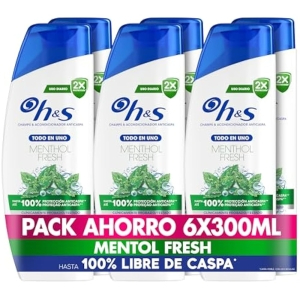 6x H&S Menthol Fresh Champú Anticaspa 300ml