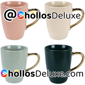 4x Tazas Desayuno 360ml con Asas Doradas