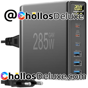 Cargador USB‑C 285W 6 Puertos +Pantalla LED GAN PD