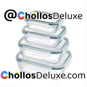 Set 4 Fiambreras Cristal Rectangulares +Tapas Herméticas