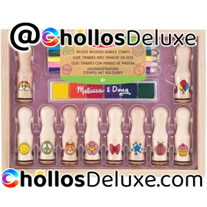 Melissa & Doug Sellos Madera Deluxe 10 Sellos +Tinta Multicolor Niños