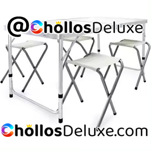 Mesa Camping 120x60cm +4 Taburetes Plegables Aluminio