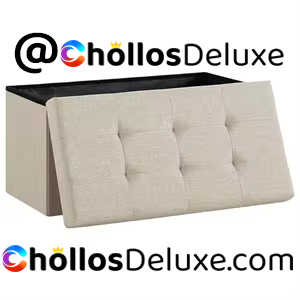 Puff Almacenaje Plegable 300kg Reposapiés Lino