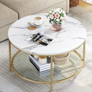 Mesa Café 80x80x46cm Blanco/Dorado