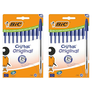 2x BIC Cristal 10 Bolígrafos Azul