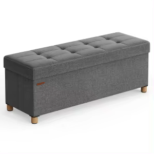 Songmics Puff Banco Almacenaje Plegable Gris
