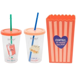 Mr. Wonderful Set Bol Palomitas+Vasos Parejas Cine