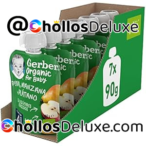 GERBER Organic Pera Manzana Plátano, Bolsita Puré de Fruta para Bebés, 7x90g, a partir de 4 meses
