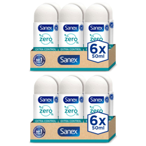 12x Sanex Zero% Extra Control Desodorante Roll-On