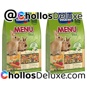 2x Vitakraft Menu Vital Comida para Conejos Enanos 3kg – Con Alfalfa, Manzana y Calabaza