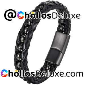 Flheart Pulsera Cuero Hombre Negra Magnética