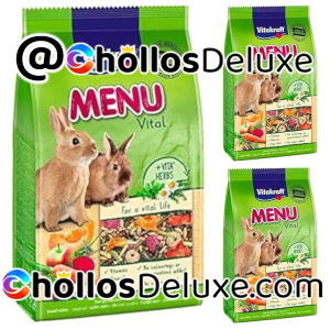 3x Vitakraft Menú Premium Vital para Conejos 1kg – Con Cereales, Manzana y Verduras