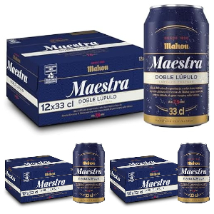 3x Mahou Maestra Doble Lúpulo – Pack 12 Latas 33 cl, Cerveza Tostada Lager 7,5% Alc.