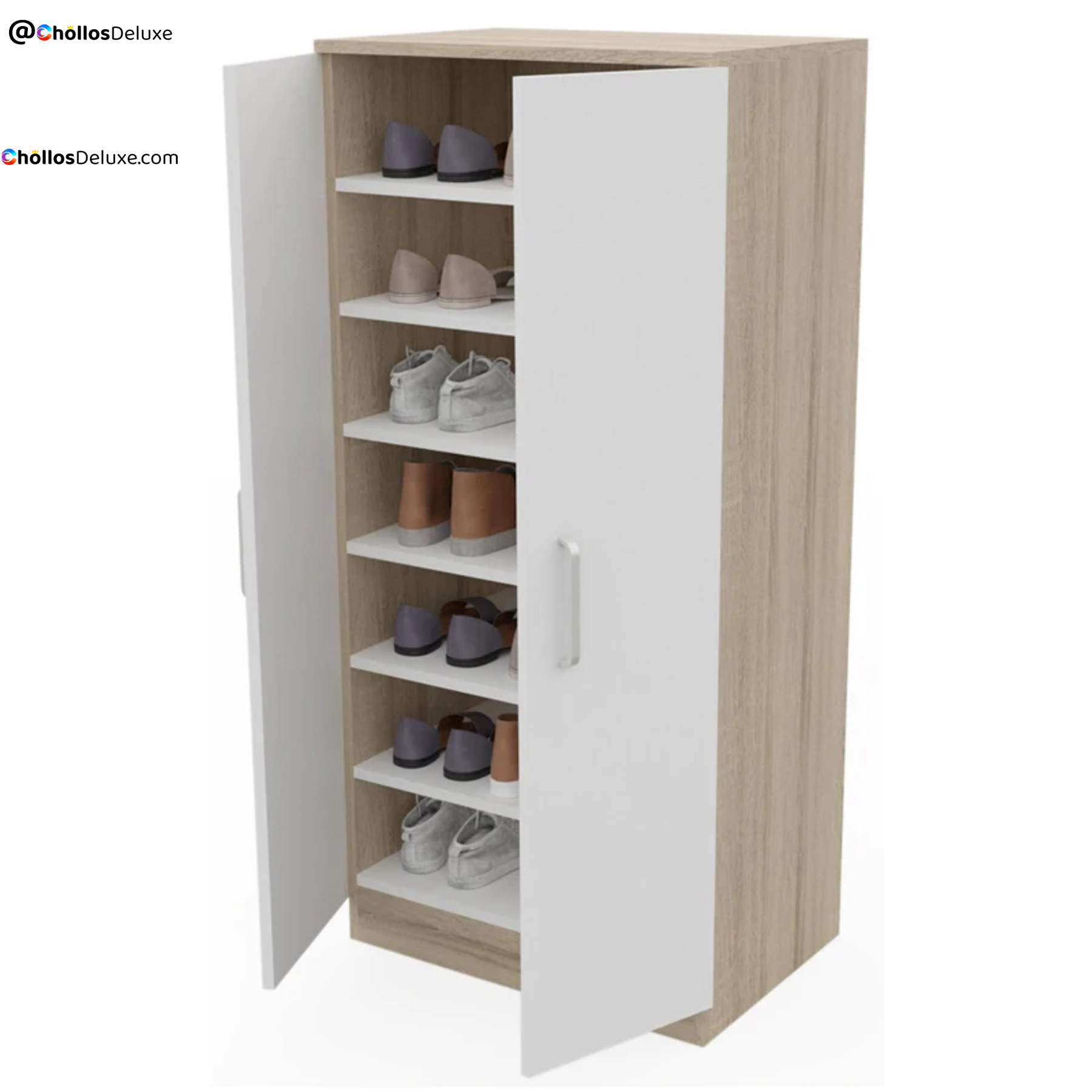 Armario Zapatero de 2 Puertas Blanco y Roble