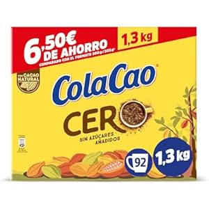 ColaCao Cero, Cacao Soluble sin Azúcares Añadidos, 1,3 kg, 92 Raciones