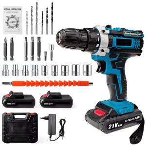 Taladro Percutor Inalámbrico +2 Baterías +Extras