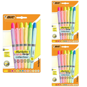 3x BIC Highlighter Grip 12 Subrayadores