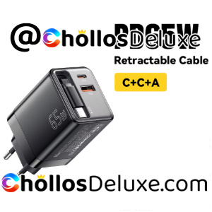 Cargador GaN 65W +Cable Retráctil