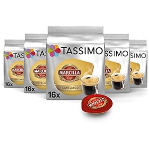 5x Tassimo Marcilla Largo Cápsulas de Café 16 Unidades