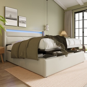 Cama Doble Canapé Hidráulico LED 140x200cm
