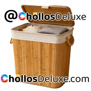 Cesto de Ropa Bambú 72L con Tapa