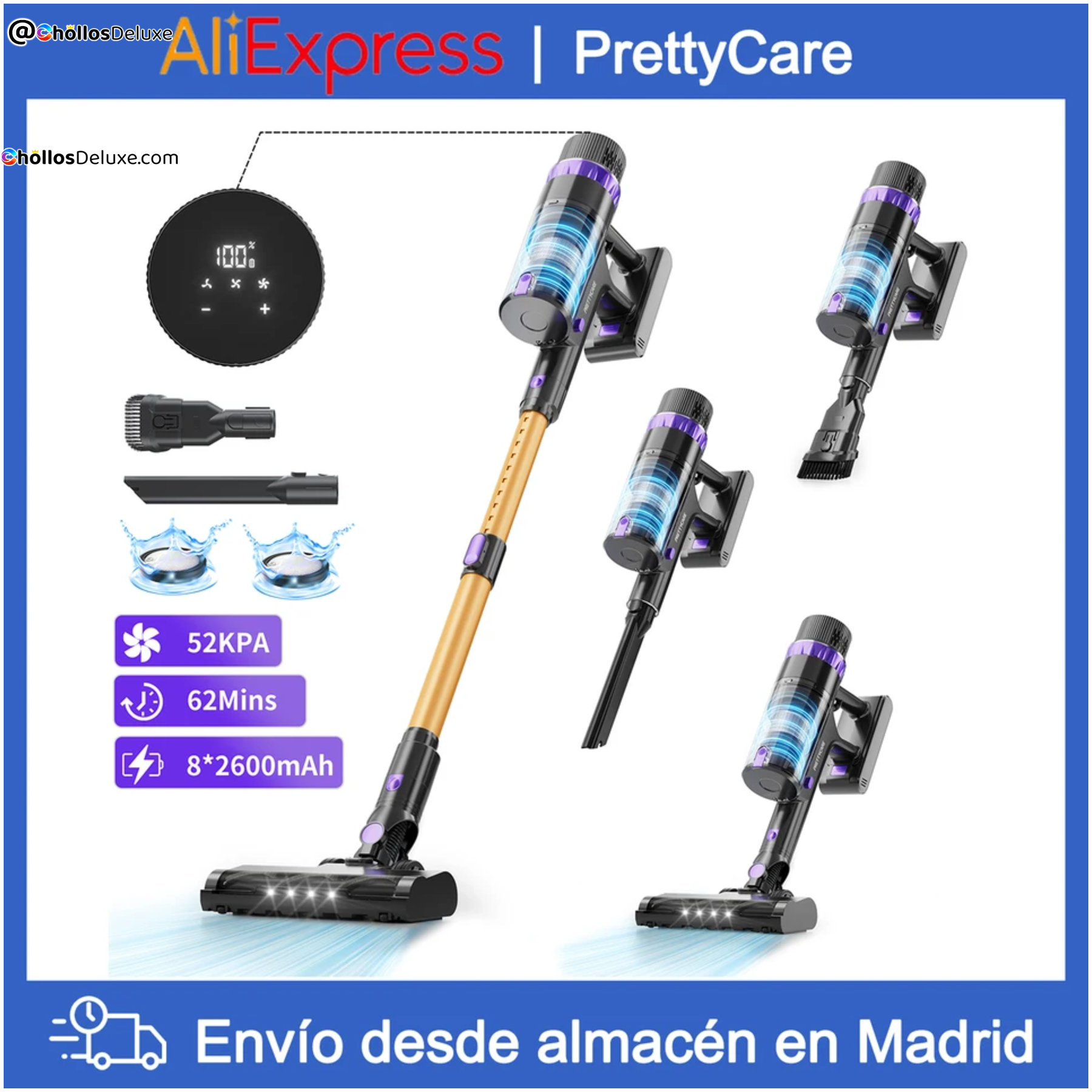Prettycare V900 Aspiradora Inalámbrica 52000Pa