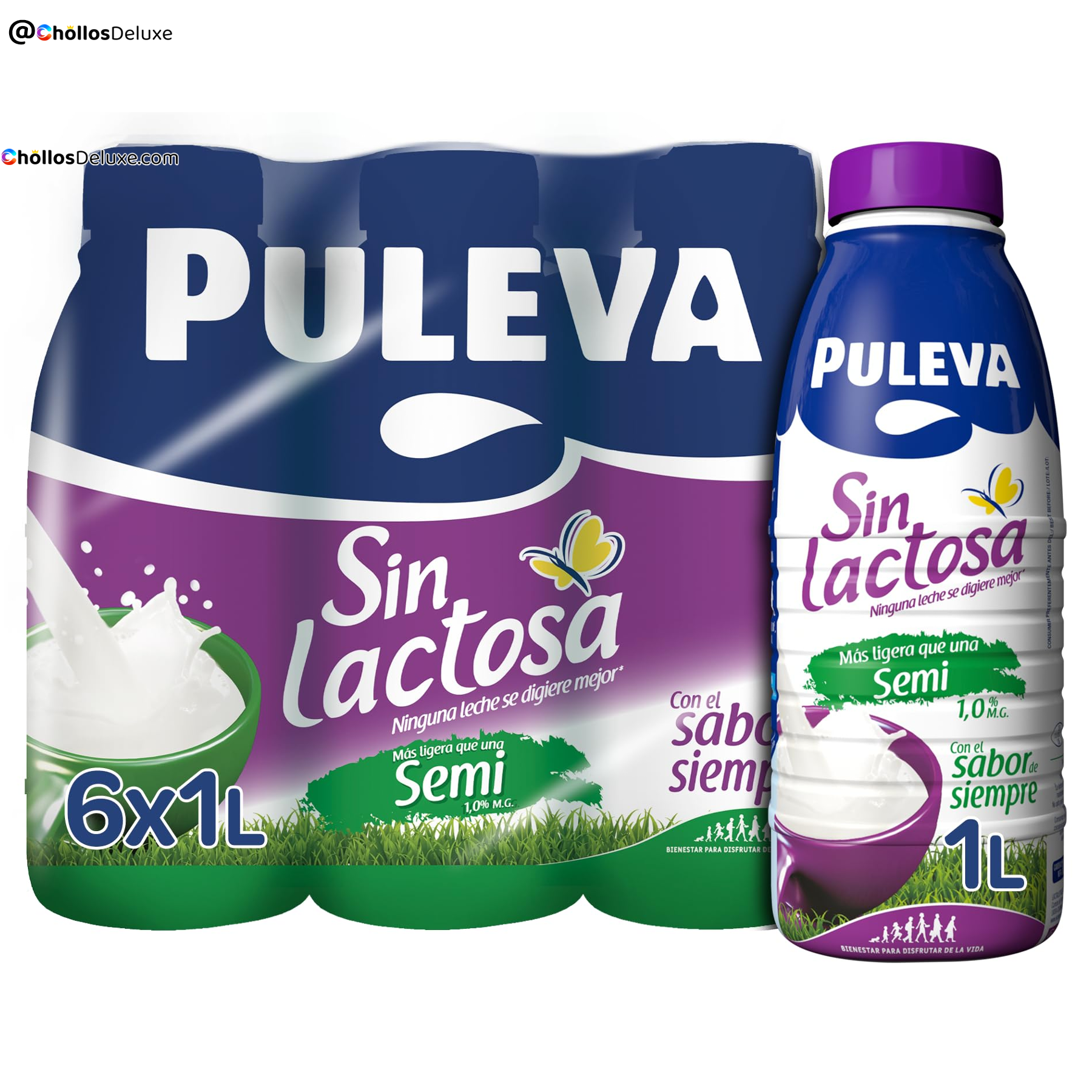 6x Puleva Sin Lactosa Leche Semidesnatada 1L