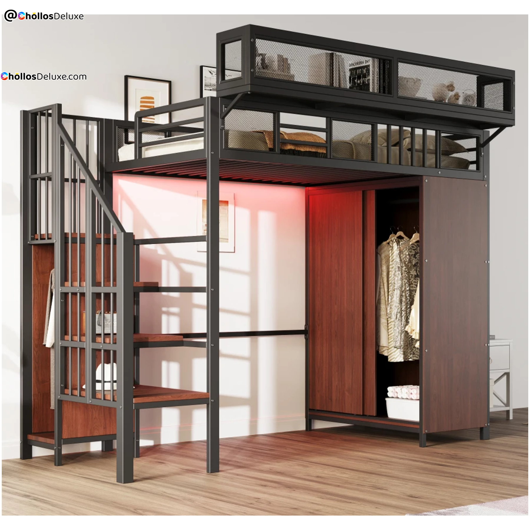 Cama Alta Metálica 90×200cm con Armario