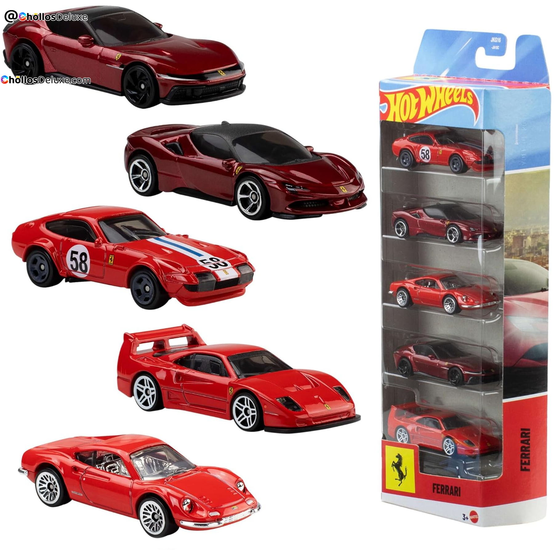 Hot Wheels 5 Coches Ferrari 1:64