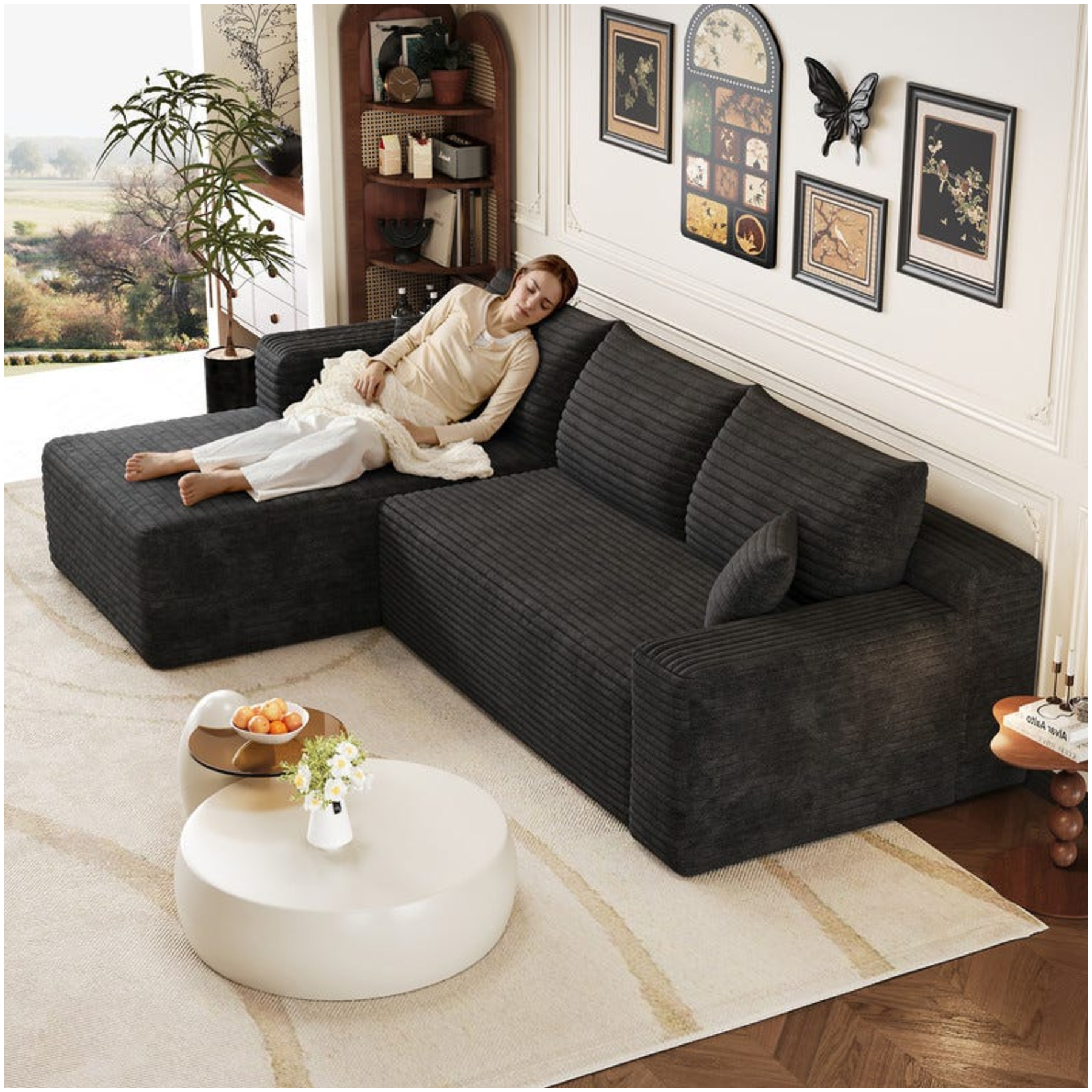 Sofá Esquinero 3 Plazas 241cm Negro