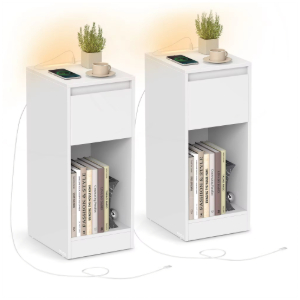 2x Vasagle Mesita de Noche Estrecha LED Blanco
