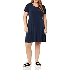 Amazon Essentials Vestido Recto con Cuello Redondo y Manga Corta Fruncida (Disponible en Tallas Gran
